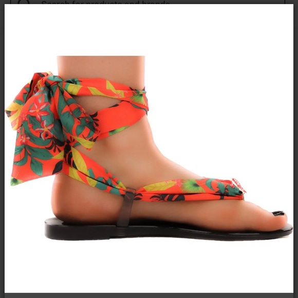 INC Malana Multicolor Scarf Tie Slip On Thong Red Chili Pepper Flat Sandals NWB - Picture 4 of 7